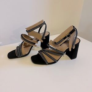Kelly & Katie Cadene High Heels Black 8.5 Silver Rhinestone Sparkle NEW w/ Box